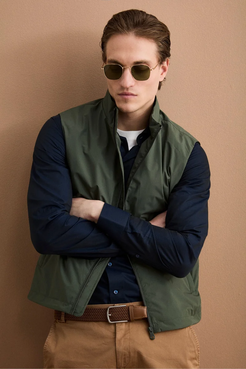 Gilet Smanicato con Zip - VERDE