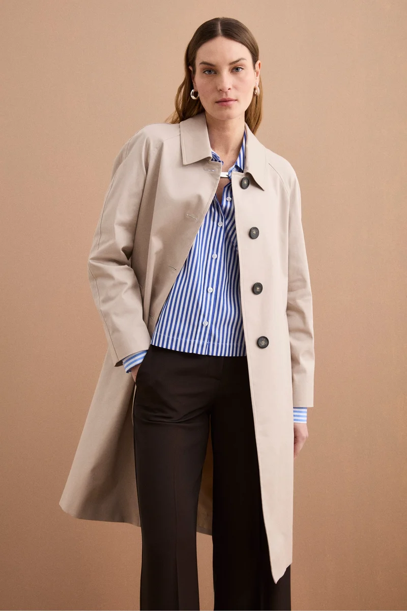 Trench Monopetto Foderato con Collo a Camicia - BEIGE