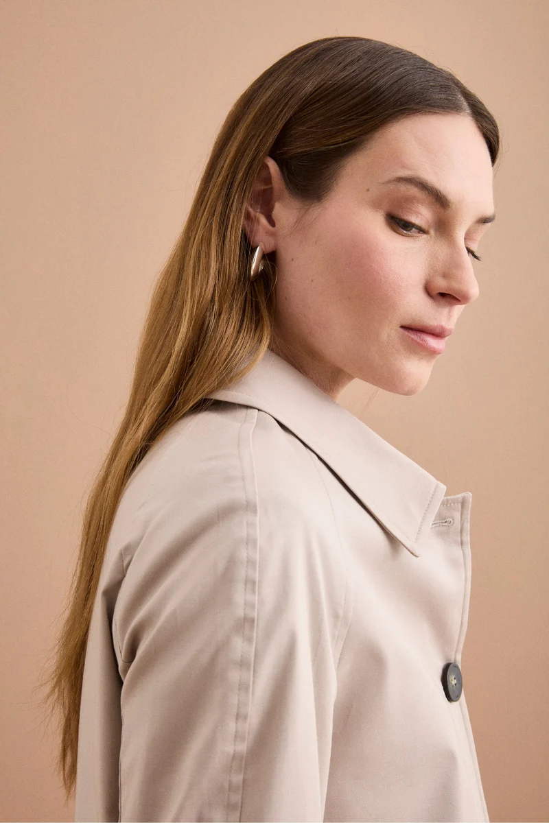 Trench Monopetto Foderato con Collo a Camicia - BEIGE