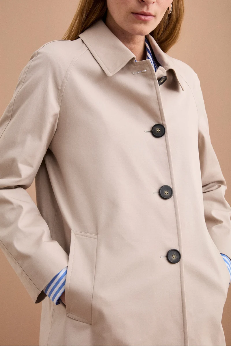 Trench Monopetto Foderato con Collo a Camicia - BEIGE