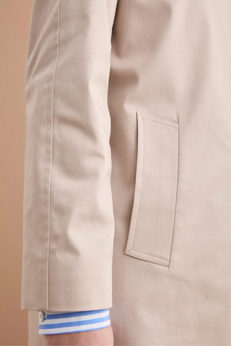 Trench Monopetto Foderato con Collo a Camicia - BEIGE