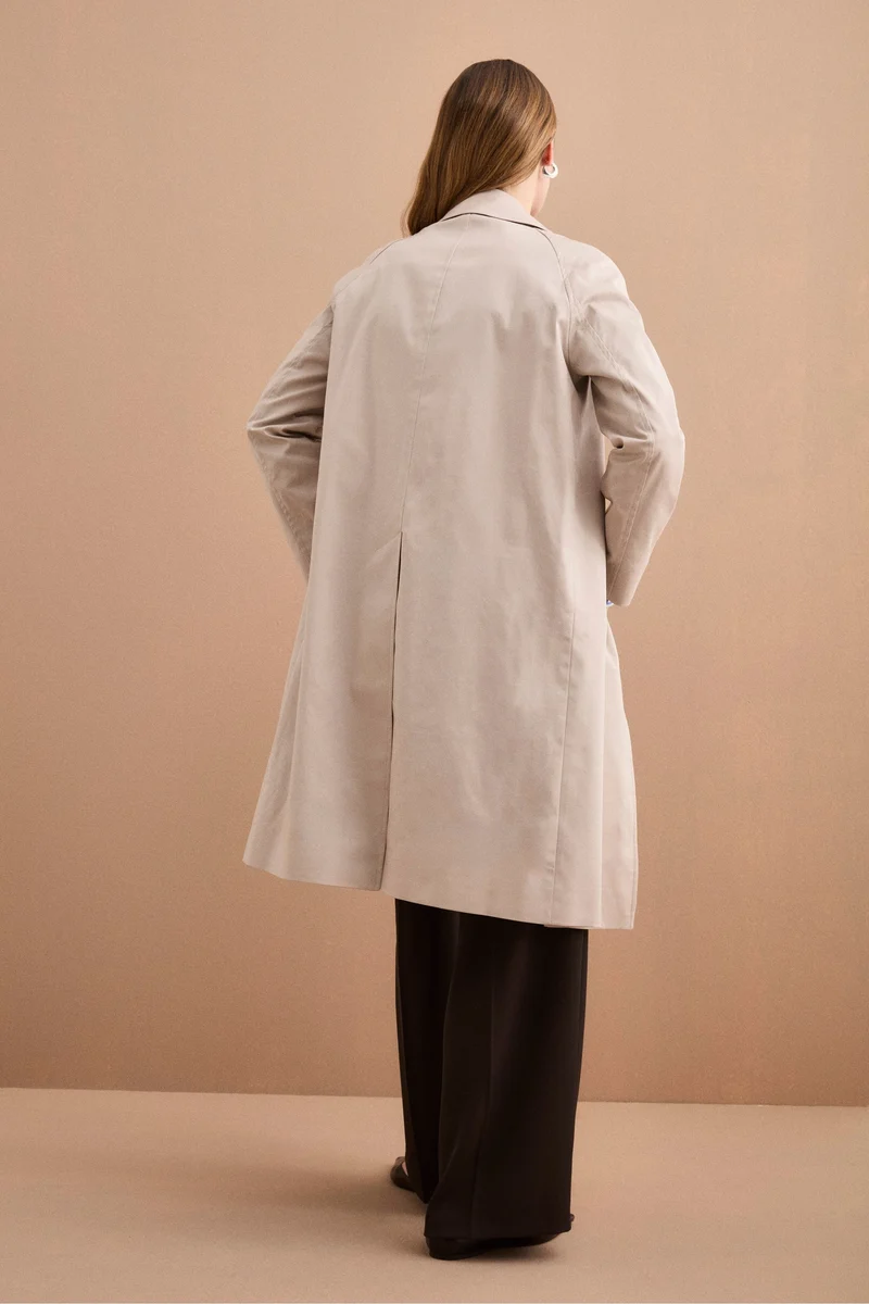 Trench Monopetto Foderato con Collo a Camicia - BEIGE