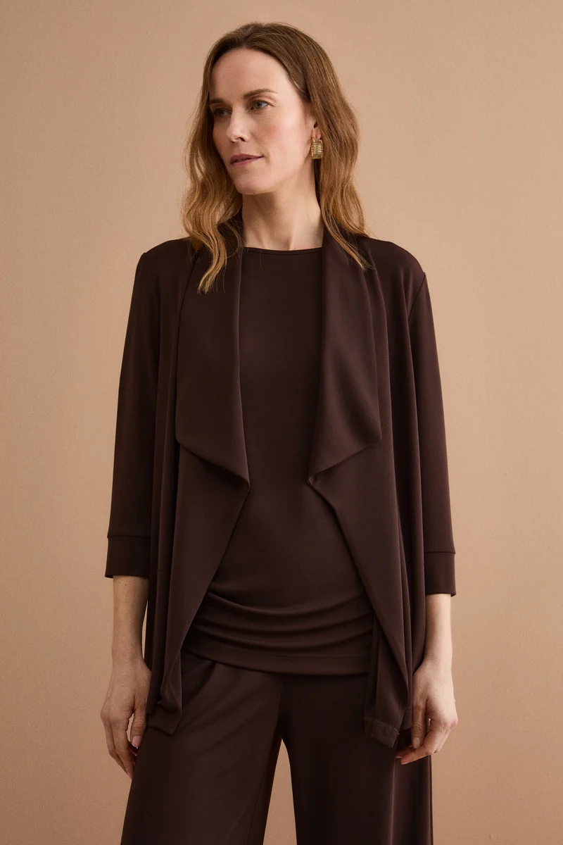 Cardigan Elegante in Jersey Crêpe - CIOCCOLATO