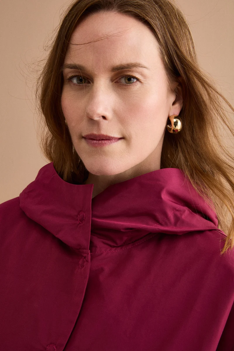 Trench Over con Cappuccio in Misto Cotone - BORDEAUX