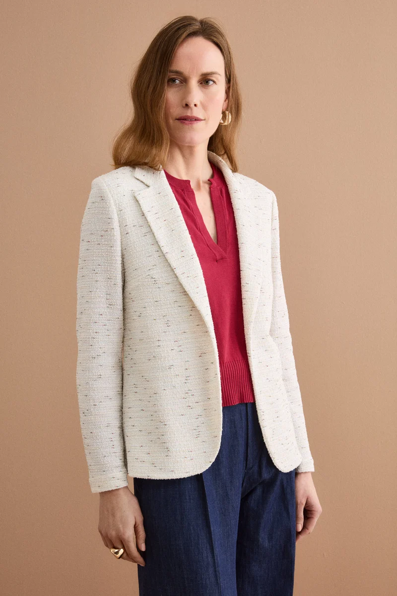 Giacca Aperta in Misto Cotone Bouclé con Lurex - BIANCO