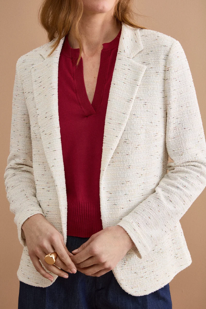 Giacca Aperta in Misto Cotone Bouclé con Lurex - BIANCO