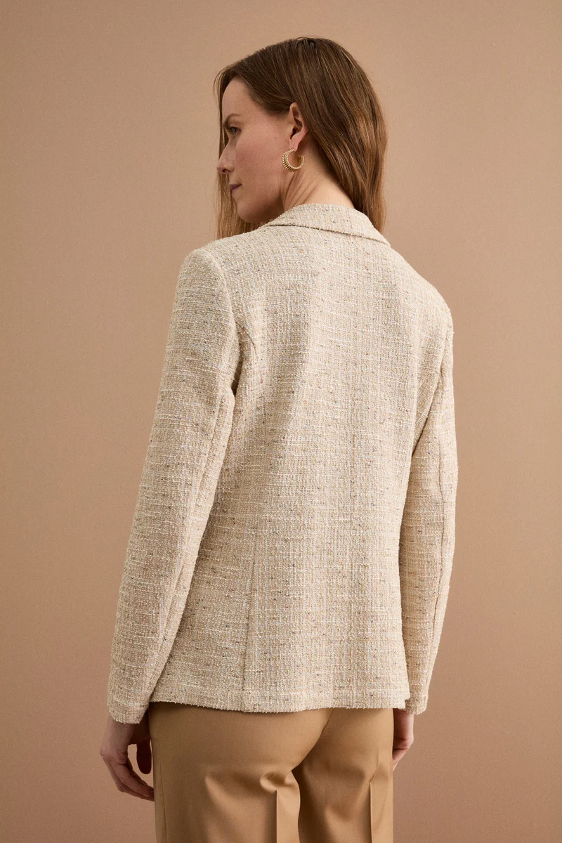 Giacca Aperta in Misto Cotone Bouclé con Lurex - BEIGE