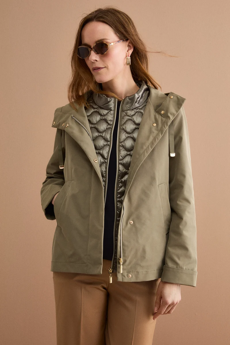 Giubbotto Impermeabile con Cappuccio e Gilet Removibile - VERDE MILITARE