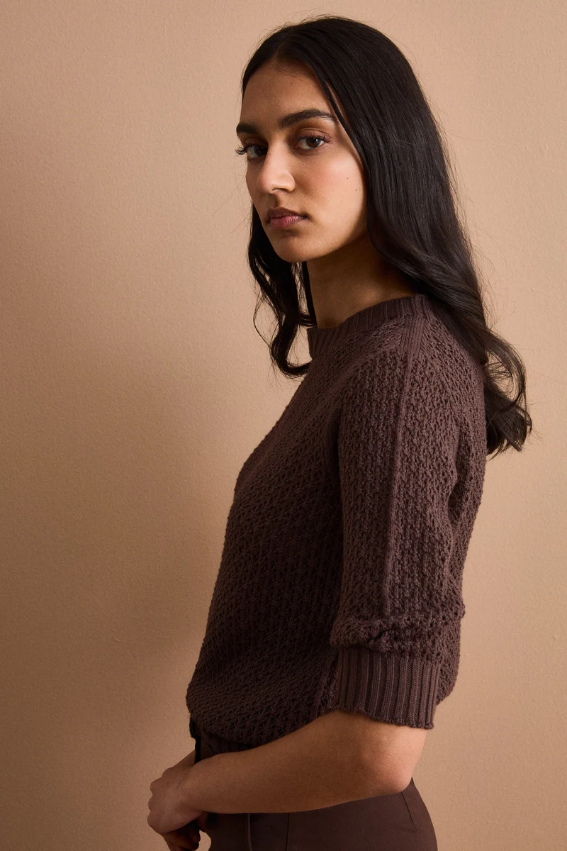 Maglia Traforata in Cotone con Scollo Barchetta - TERRA