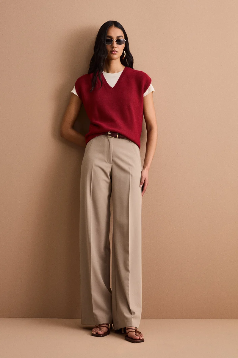 Gilet Links con Scollo a V in Cotone - BORDEAUX CHIARO