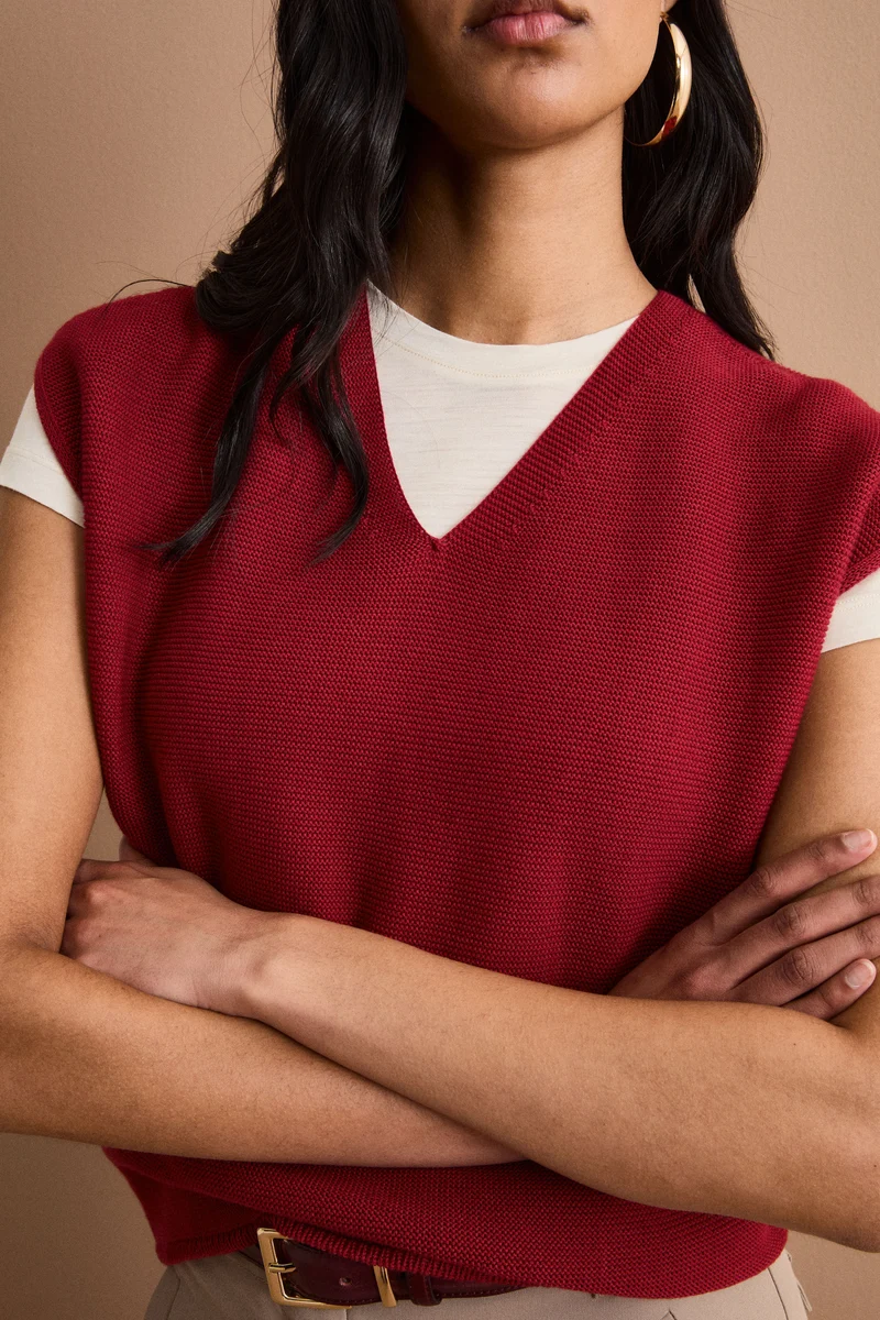 Gilet Links con Scollo a V in Cotone - BORDEAUX CHIARO