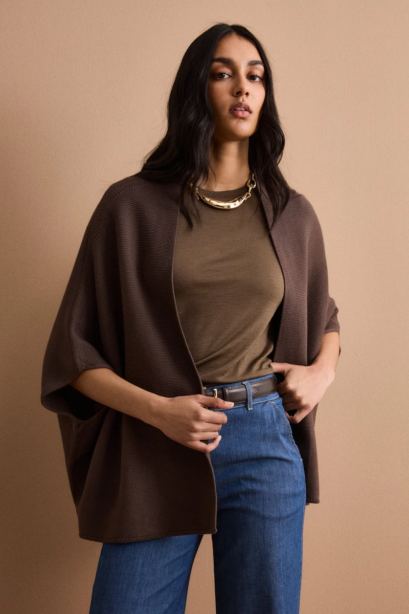 Cardigan Lungo in Cotone con Manica Kimono - TERRA
