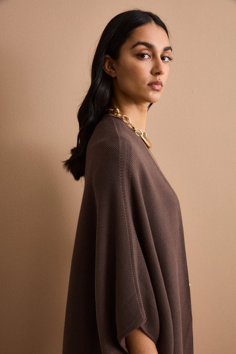 Cardigan Lungo in Cotone con Manica Kimono - TERRA