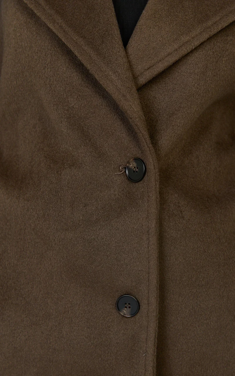 Dahlia Coat - Single Breasted Belted Short Wool Like Coat in Dark Chocolate
