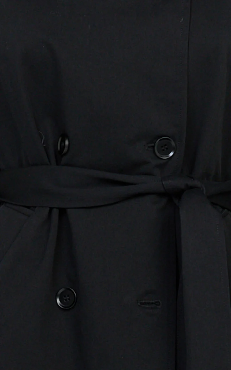 Isla Coat - Funnel Neck Double Breasted Longline Trench Coat in Black