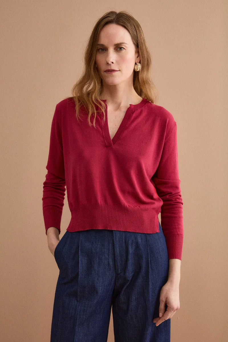 Polo Boxy Serafino in Cotone con Manica Lunga - BORDEAUX