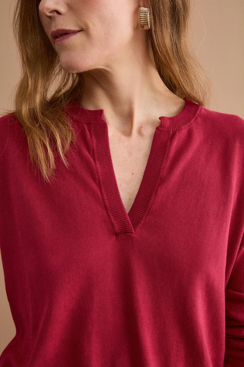 Polo Boxy Serafino in Cotone con Manica Lunga - BORDEAUX
