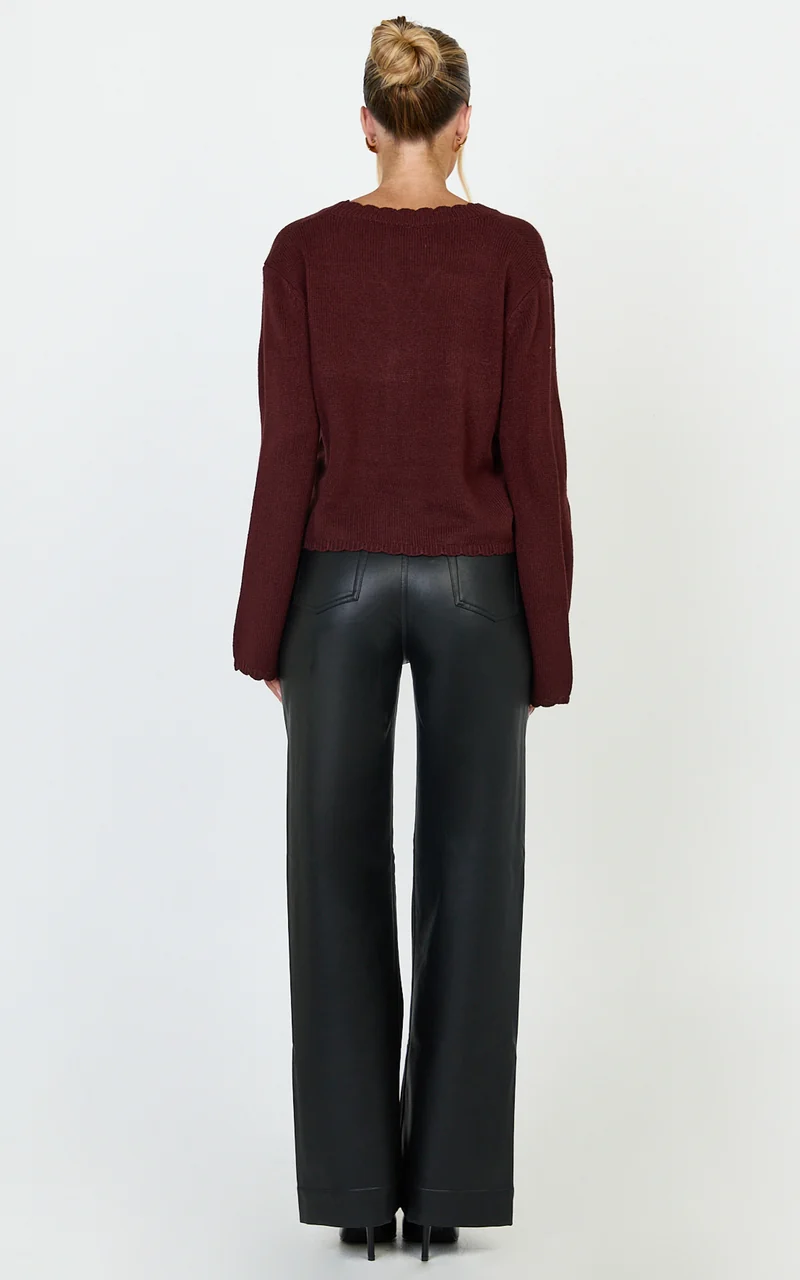 Nova Cardigan - Scallop Edge Button Down Cardigan in Wine