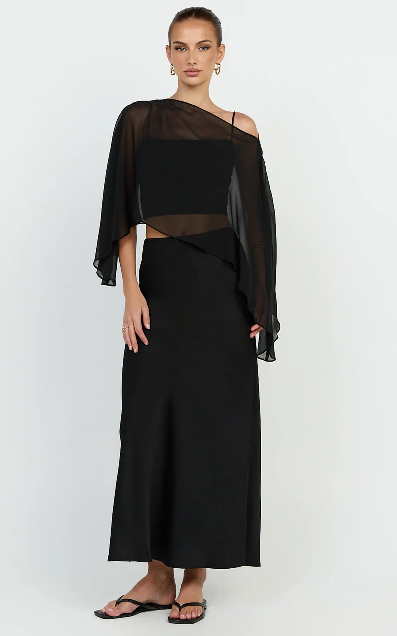 Aya Top - Sheer Off Shoulder Cape Top in Black