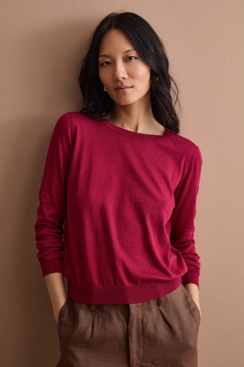 Maglia Girocollo Boxy in Cotone - BORDEAUX