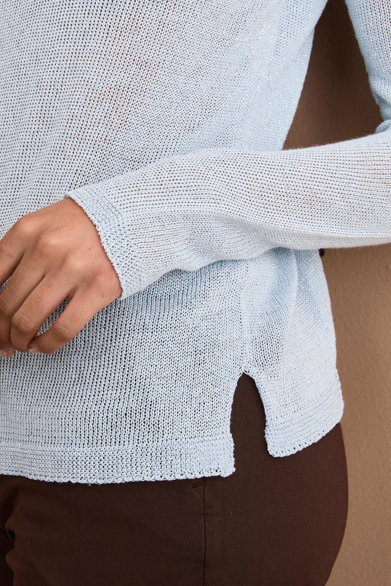 Maglia Lurex in Cotone con Scollo Barchetta - AZZURRO