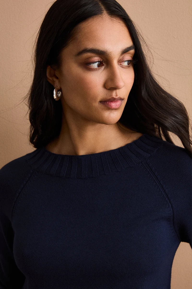 Maglia Barchetta in Cotone con Manica Raglan - BLU