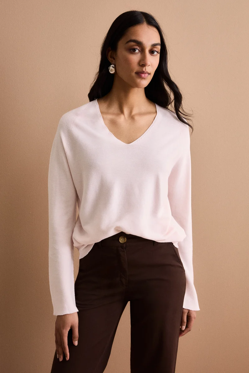 Pullover Links con Scollo a V in Cotone - ROSA