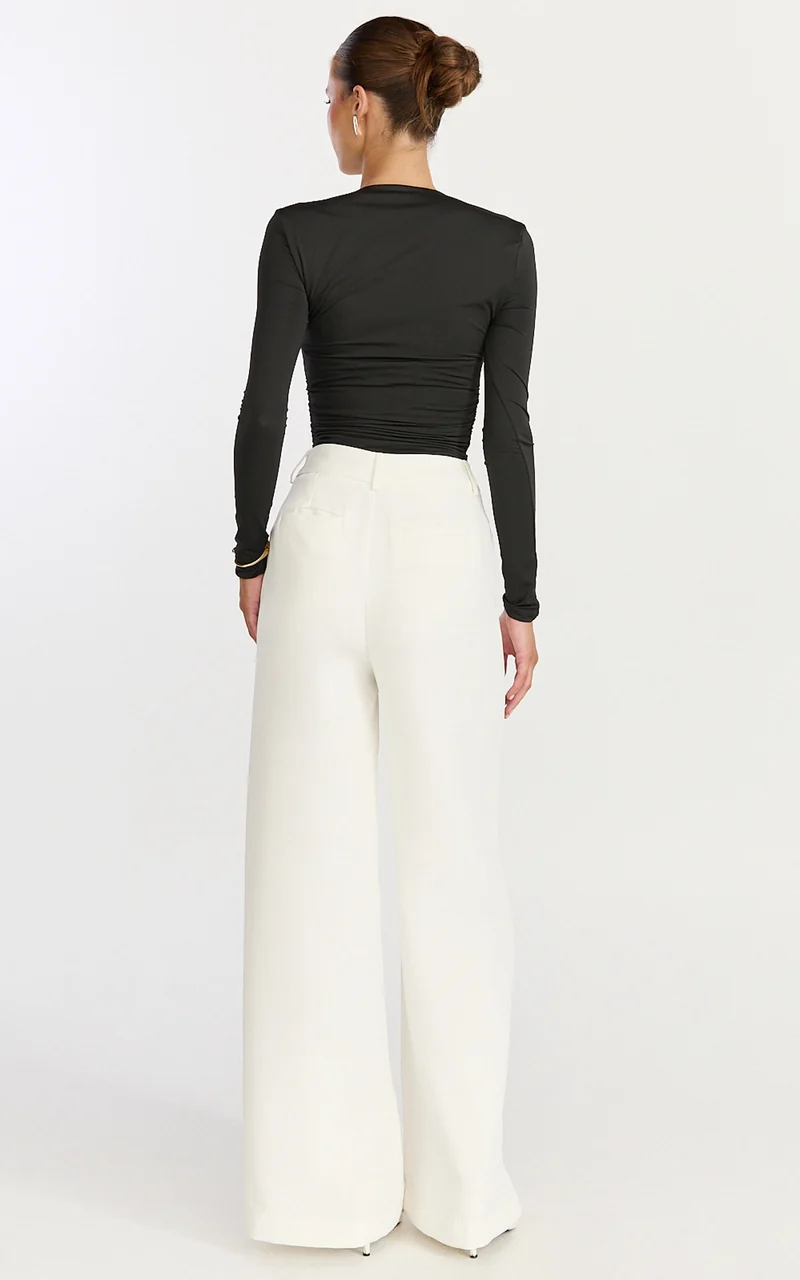 Seraphina Top - Long Sleeve Square Neck Gathered Waist Top in Black