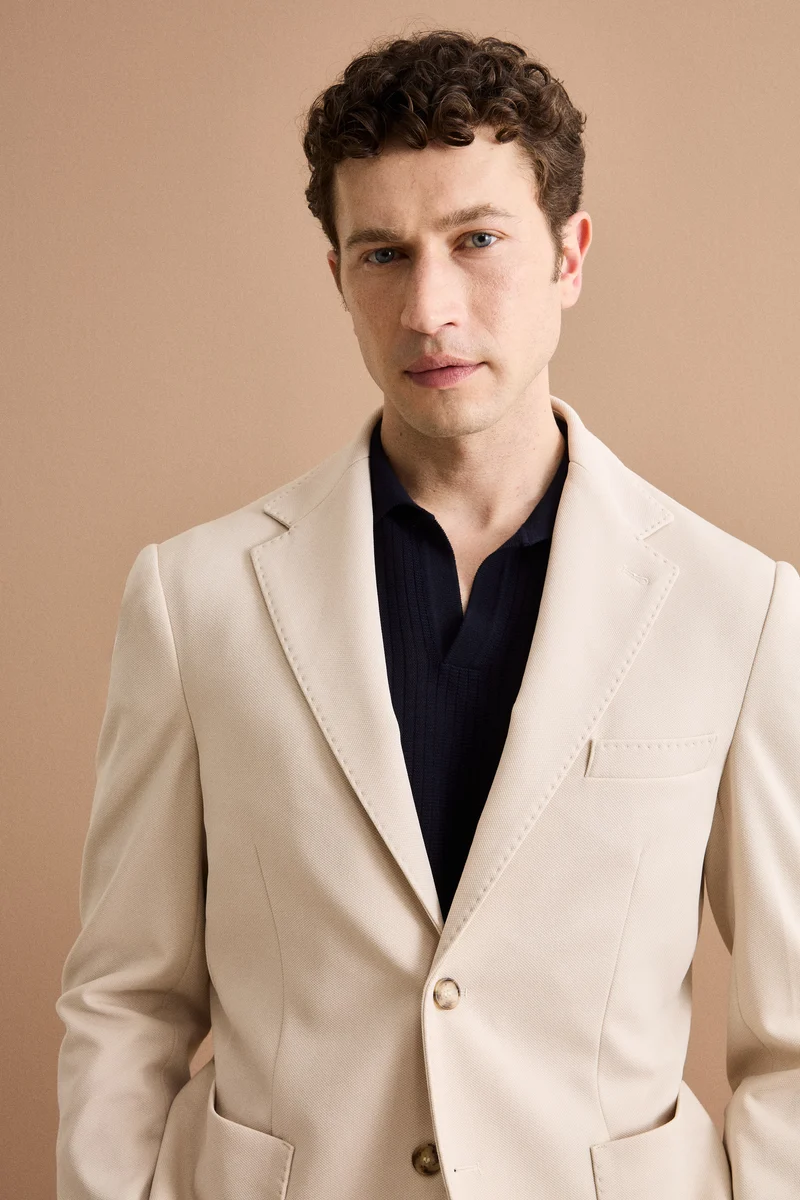 Giacca Slim Fit Semifoderata Revers Classico - BEIGE