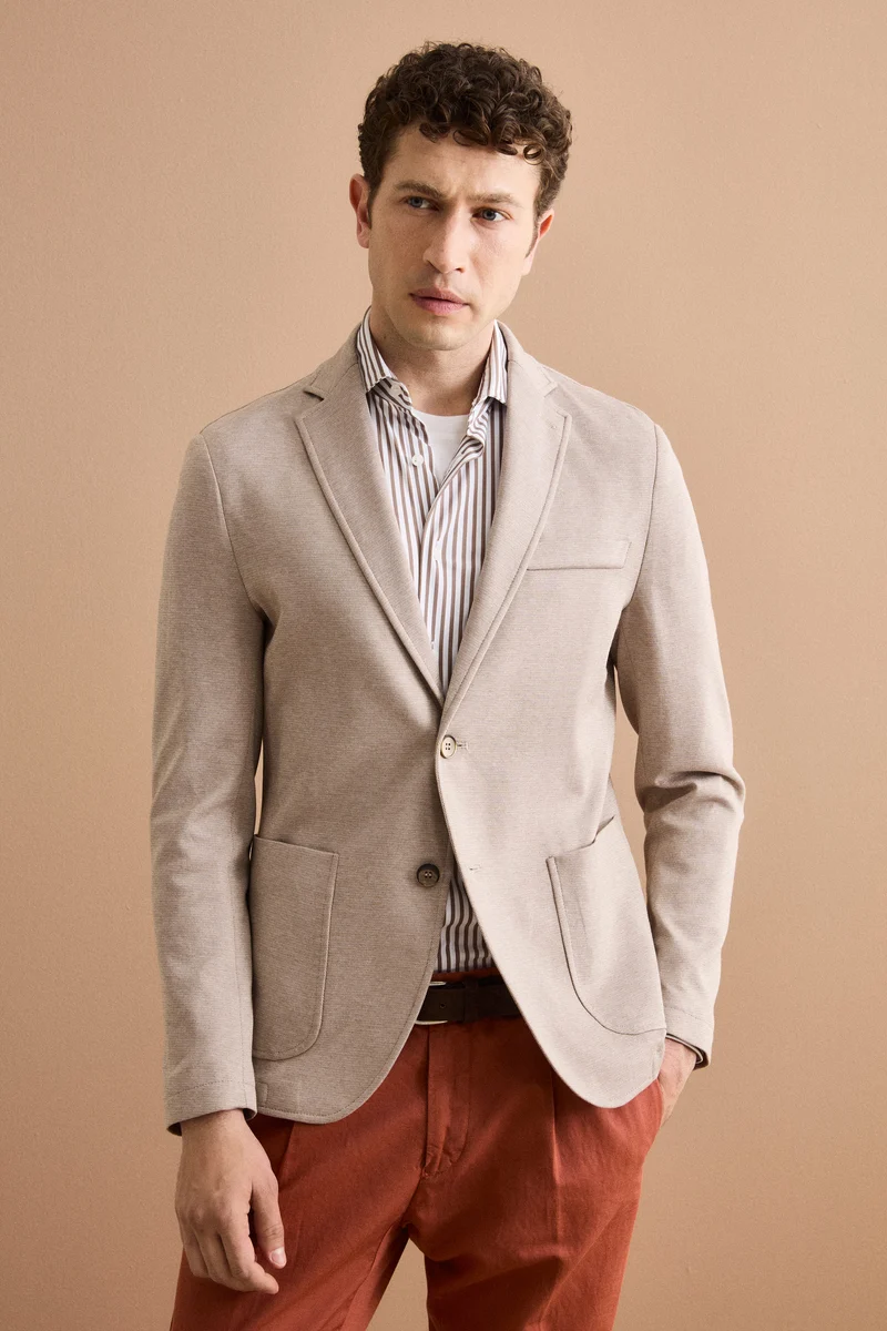 Giacca Monopetto Slim Fit con Revers Classico - NATURALE