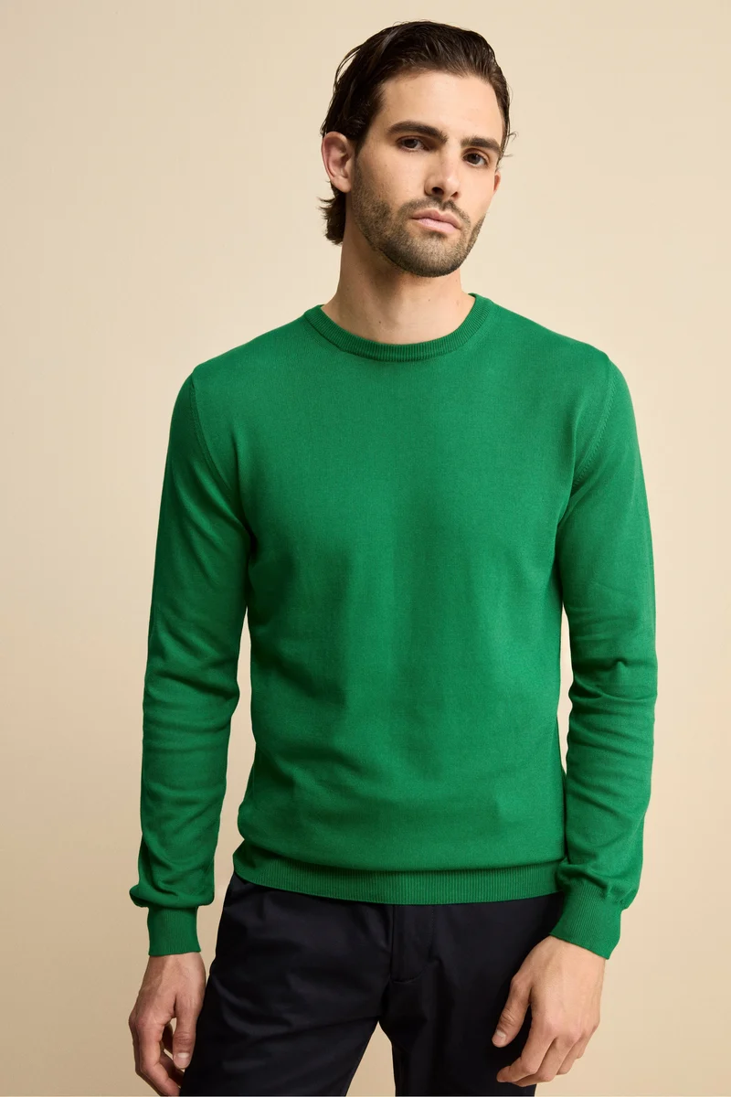 Girocollo in Cotone con Bordi Lavorati - VERDE