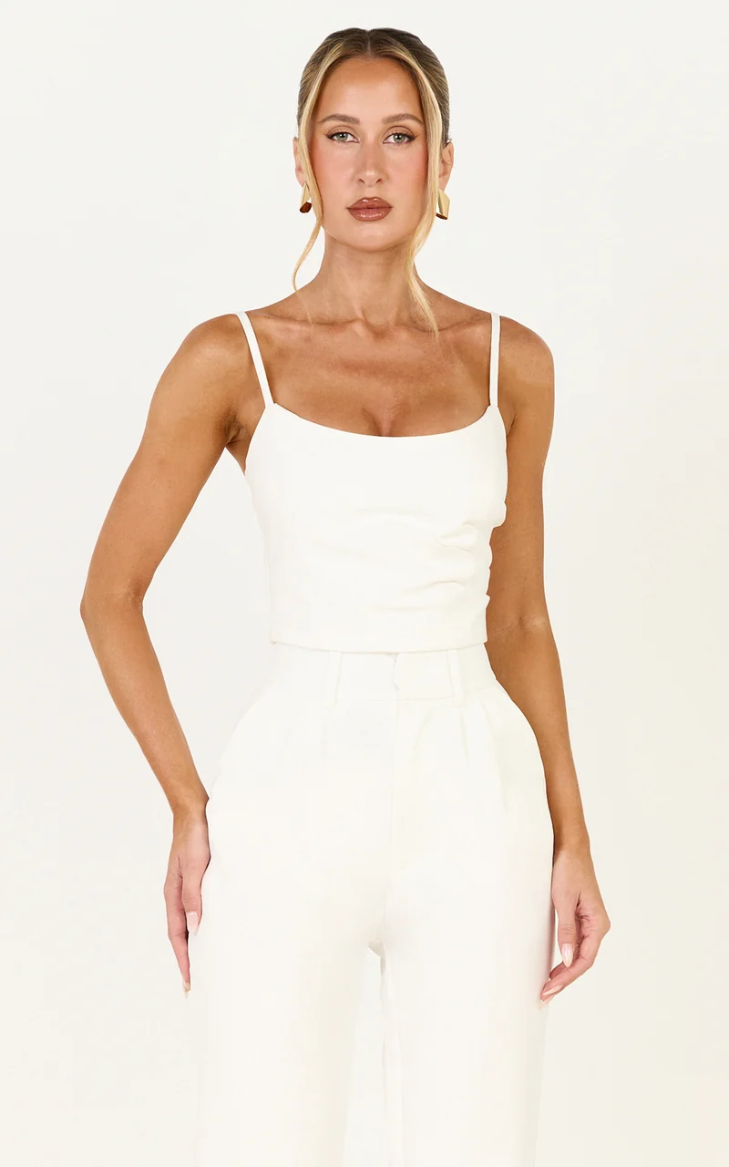 Liora Top - Pin Tucked Scoop Neck Top in White