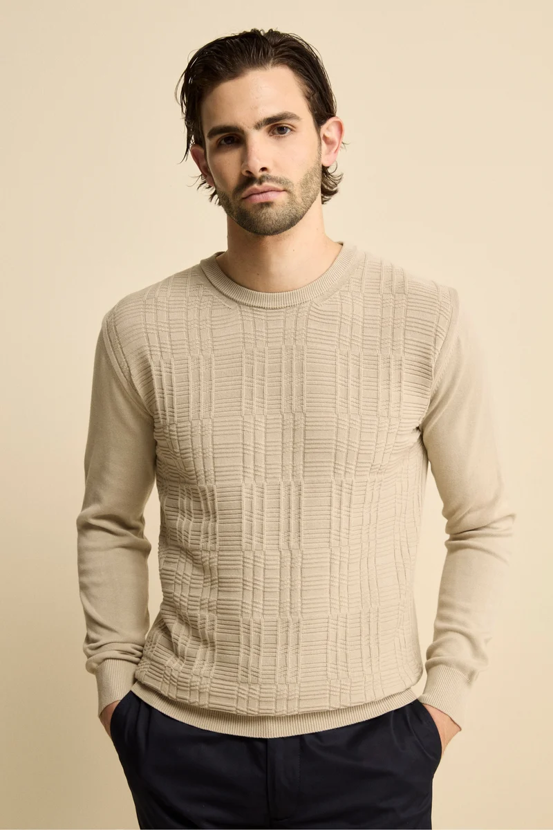 Maglia Girocollo con Crepe in cotone - SABBIA