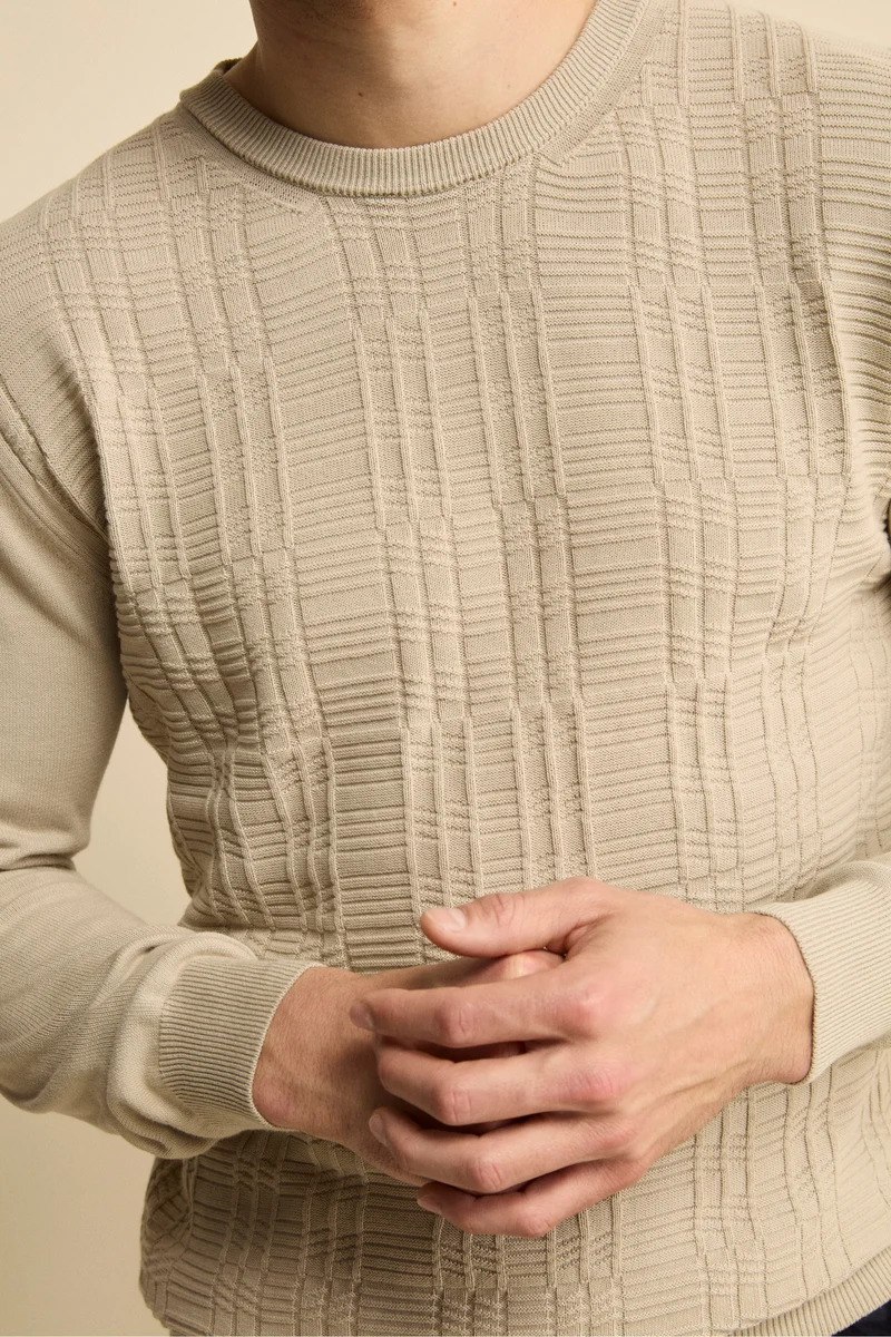 Maglia Girocollo con Crepe in cotone - SABBIA