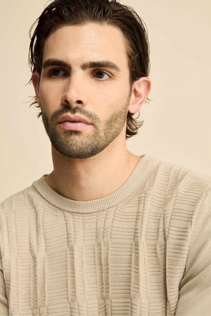 Maglia Girocollo con Crepe in cotone - SABBIA