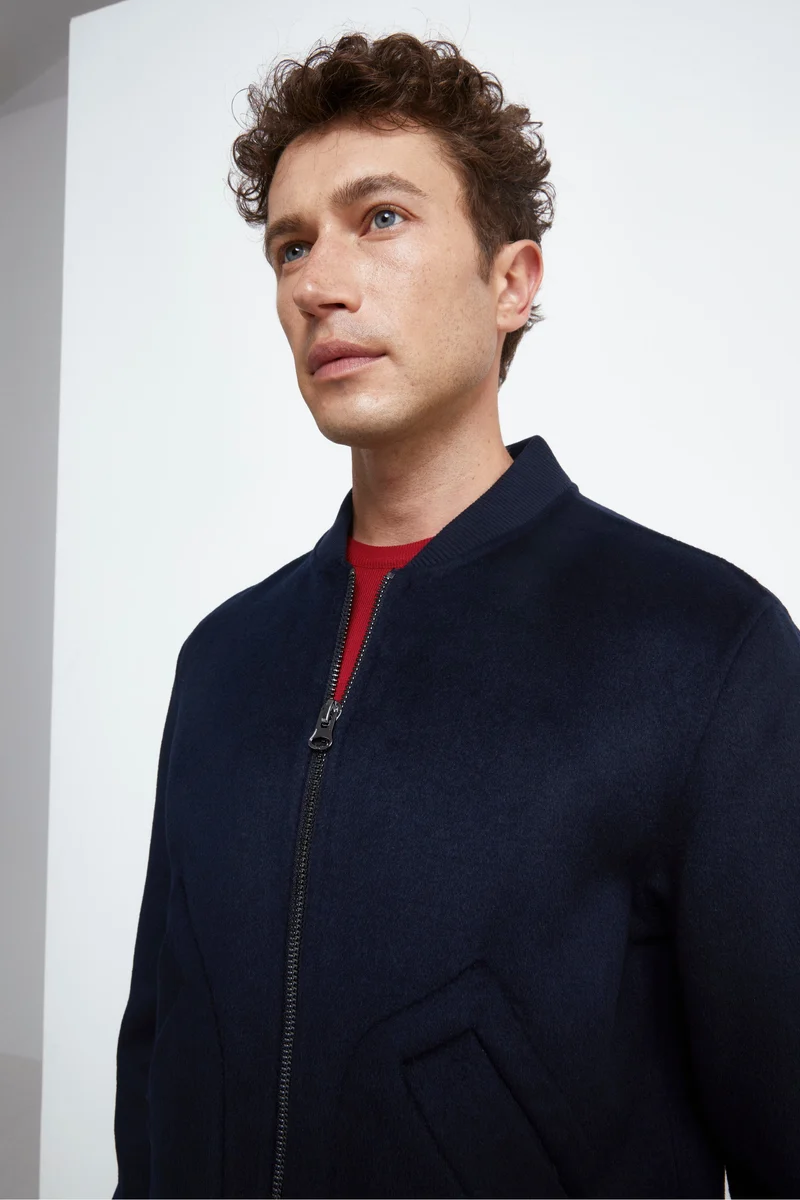 Bomber in Lana con Zip - NAVY