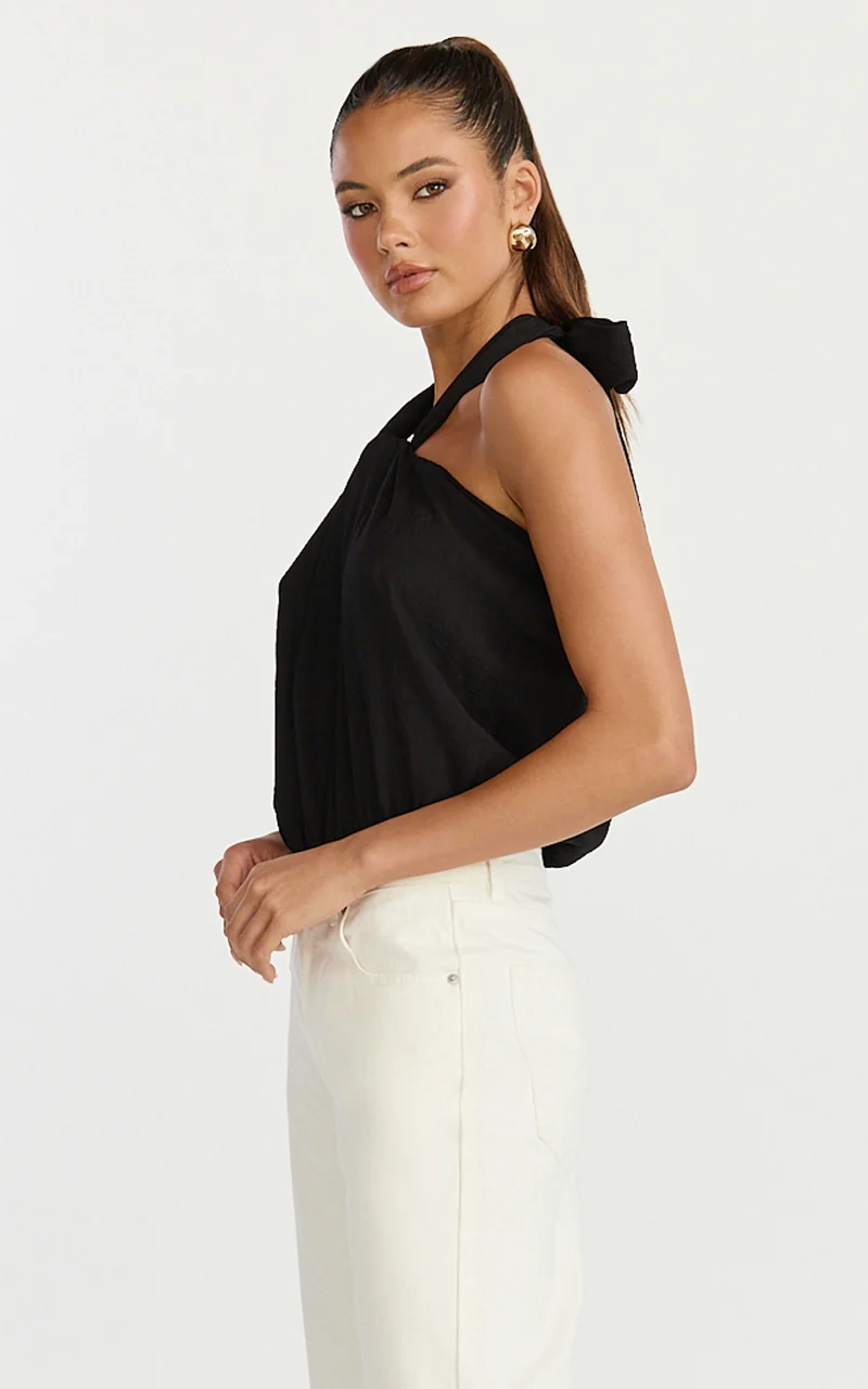 Victoria Bodysuit - Tie Knot Halter Neck Bodysuit in Black