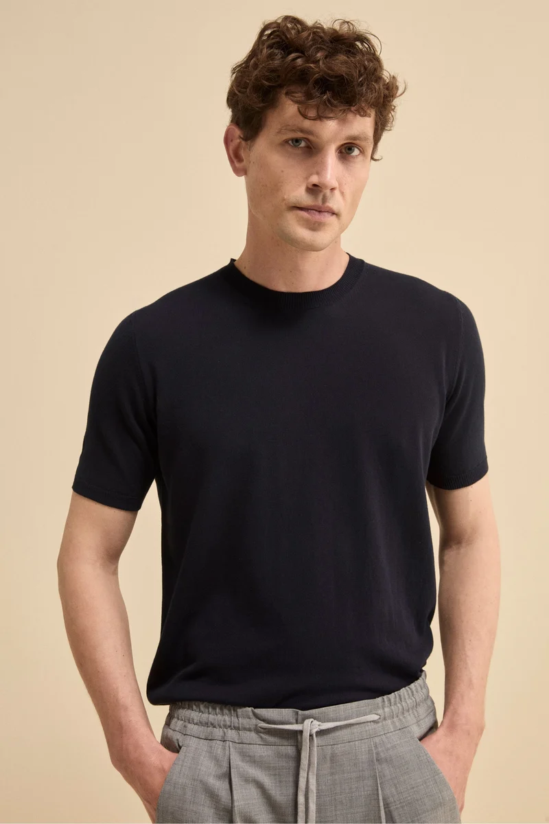 T-shirt in Maglia di Cotone Crêpe - BLU