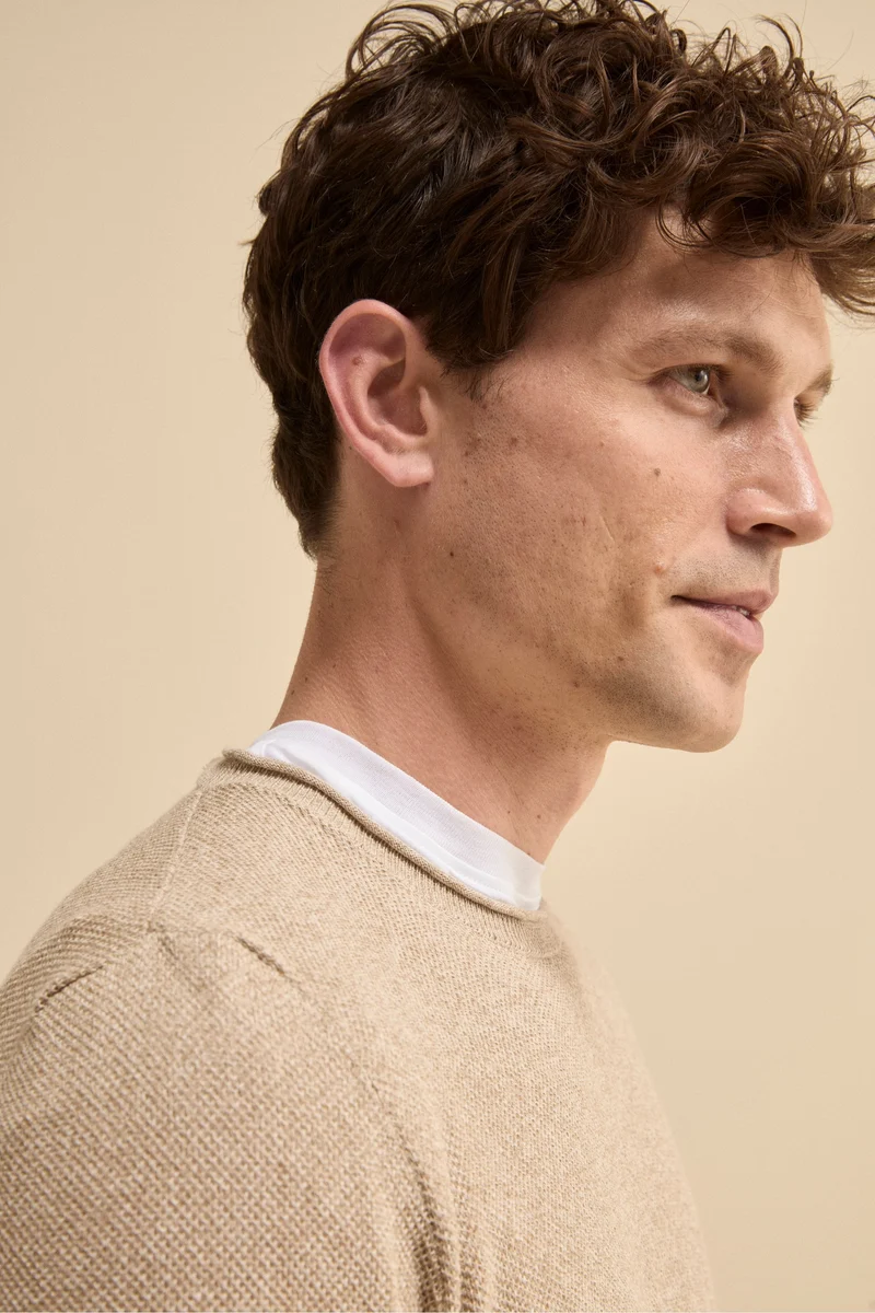 Maglia Girocollo Bicolore in Cotone - BEIGE/BIANCO