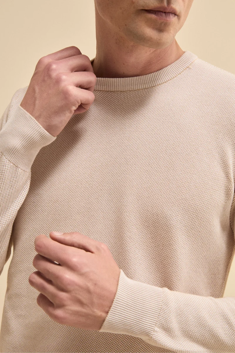 Girocollo Lavorato in Cotone - BEIGE/BIANCO