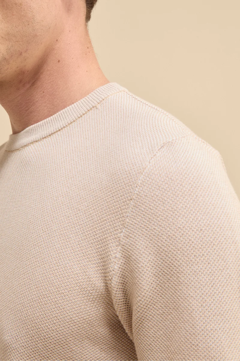Girocollo Lavorato in Cotone - BEIGE/BIANCO