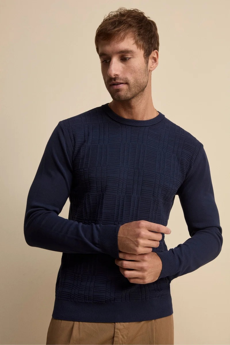 Maglia Girocollo con Crepe in cotone - BLU
