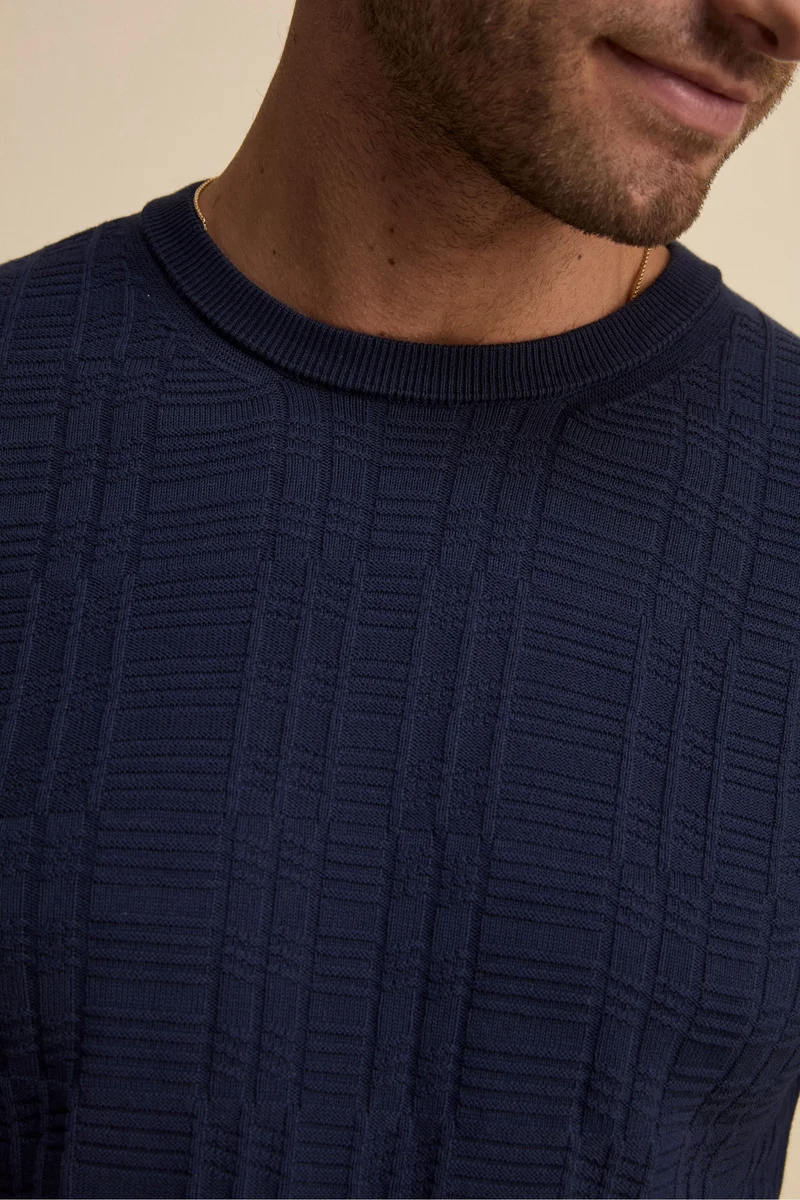 Maglia Girocollo con Crepe in cotone - BLU
