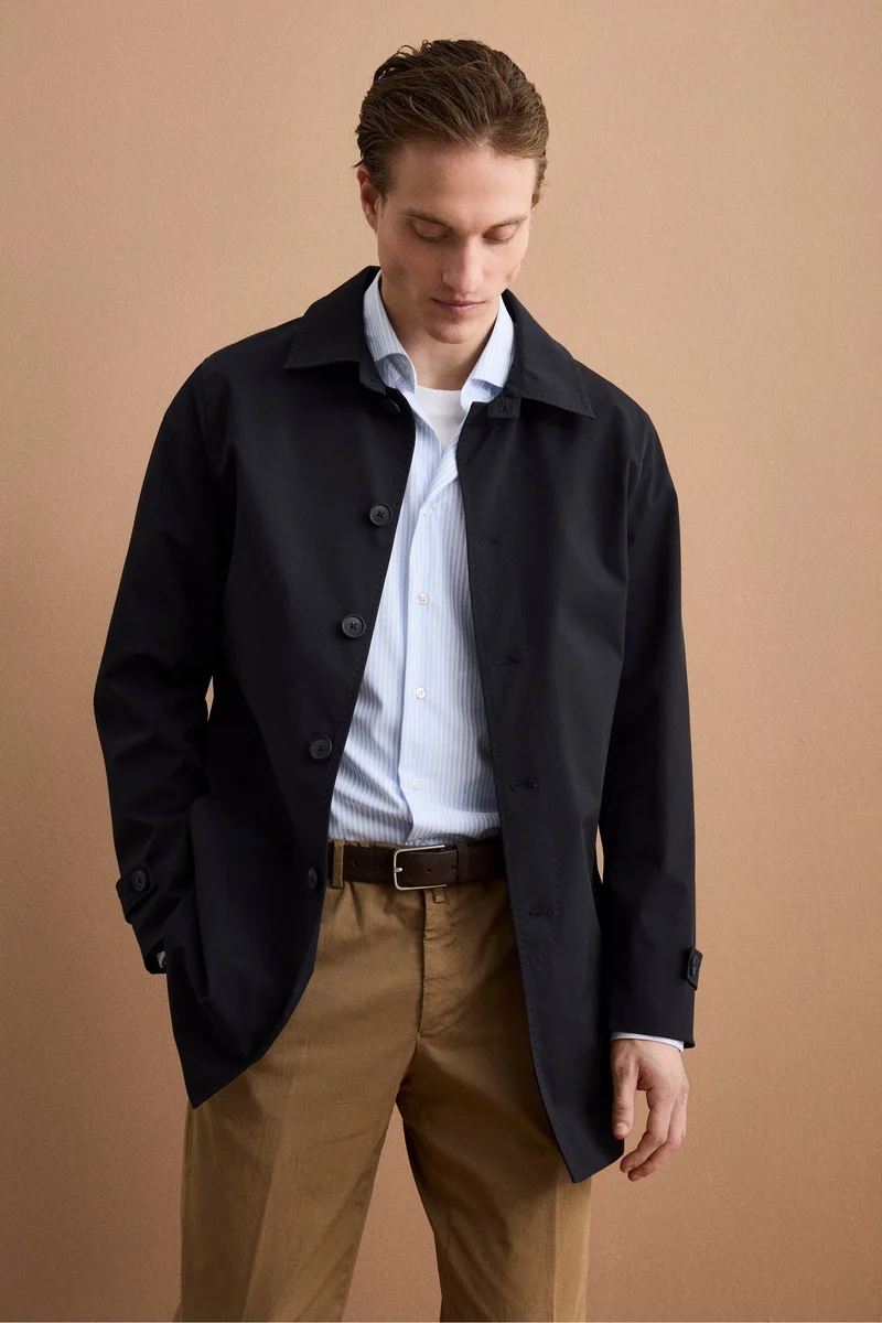 Trench Corto Impermeabile Foderato - BLU