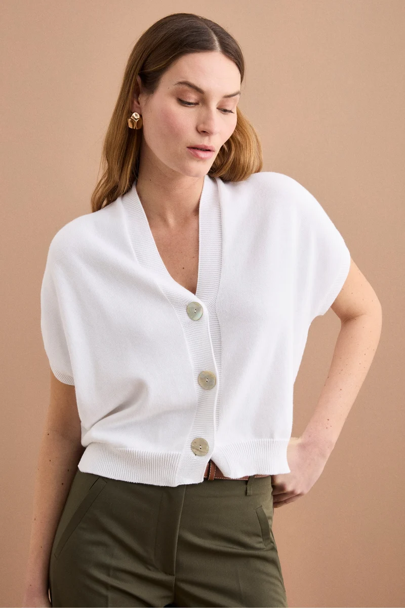 Cardigan Kimono in Cotone - BIANCO