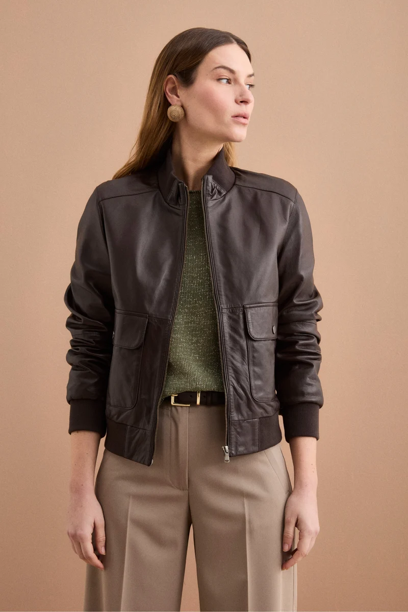 Bomber in Pelle con Tasche - T.MORO