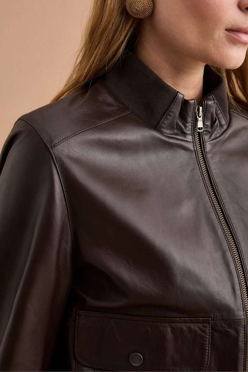 Bomber in Pelle con Tasche - T.MORO