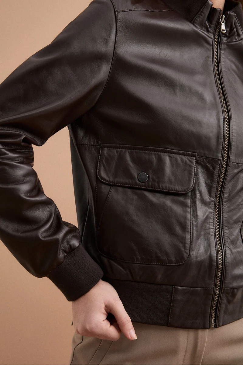 Bomber in Pelle con Tasche - T.MORO