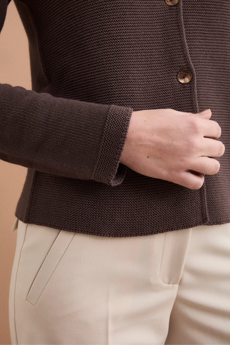 Cardigan Links Scollo a V in Cotone - TERRA