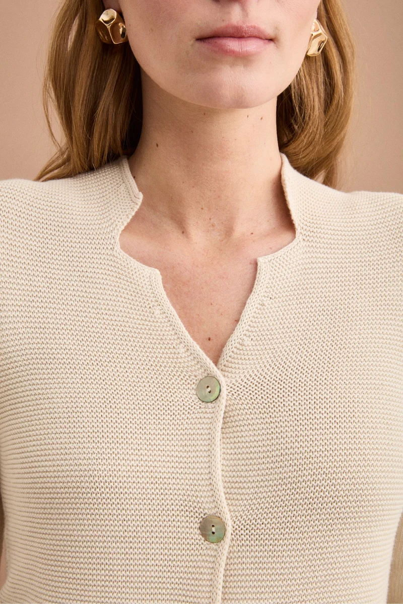 Cardigan Links Scollo a V in Cotone - VANIGLIA
